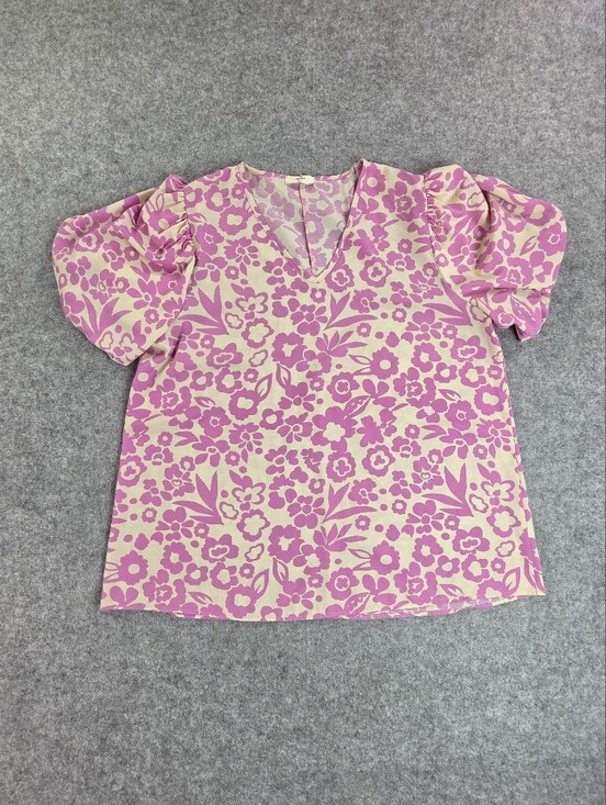 entro Tops - entro Cream Blouse with Pink Floral Print Women's XL Shirt Top